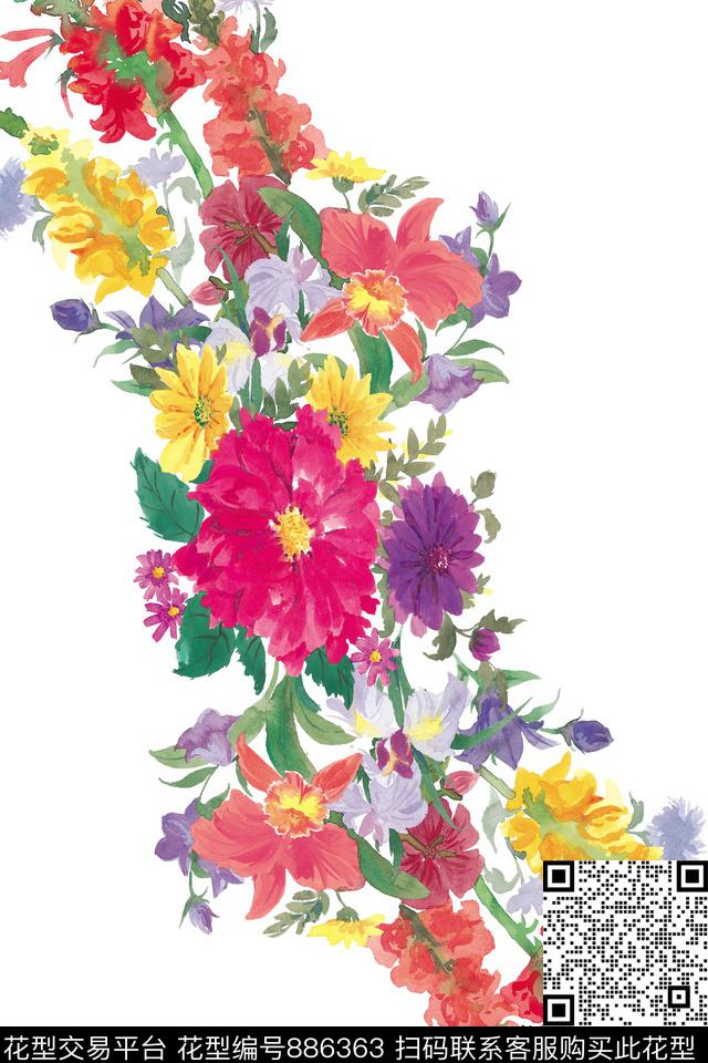 89.jpg - 886363 - 花朵 手绘 水彩 - 数码印花花型 － 女装花型设计 － 瓦栏