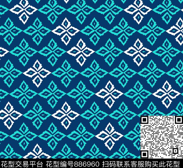 几何, 簡單花 color 3.tif - 886960 - 黑白花型 菱形 几何图形 - 传统印花花型 － 泳装花型设计 － 瓦栏