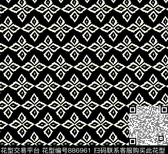 几何, 簡單花 color 1.jpg - 886961 - 黑白花型 菱形 几何图形 - 传统印花花型 － 泳装花型设计 － 瓦栏