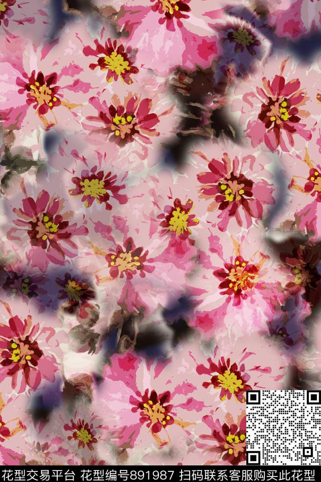 手绘花卉意向迷彩花卉迷彩图案数码印花花型下载（图片编号: 891987） - 瓦栏（Walan）