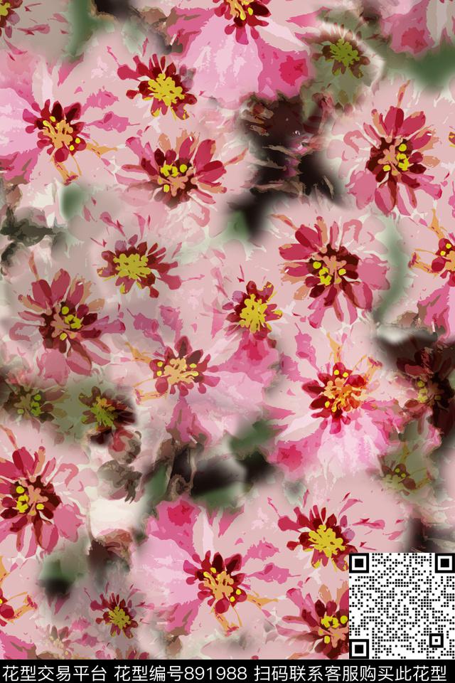 手绘花卉意向迷彩花卉迷彩图案数码印花花型下载（图片编号: 891988） - 瓦栏（Walan）