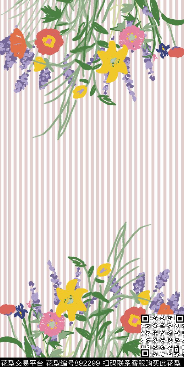 1413.jpg - 892299 - 花卉 格子 长巾 - 传统印花花型 － 长巾花型设计 － 瓦栏