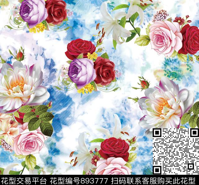 WL1232.jpg - 893777 - 大花 花卉 定位花 - 数码印花花型 － 女装花型设计 － 瓦栏