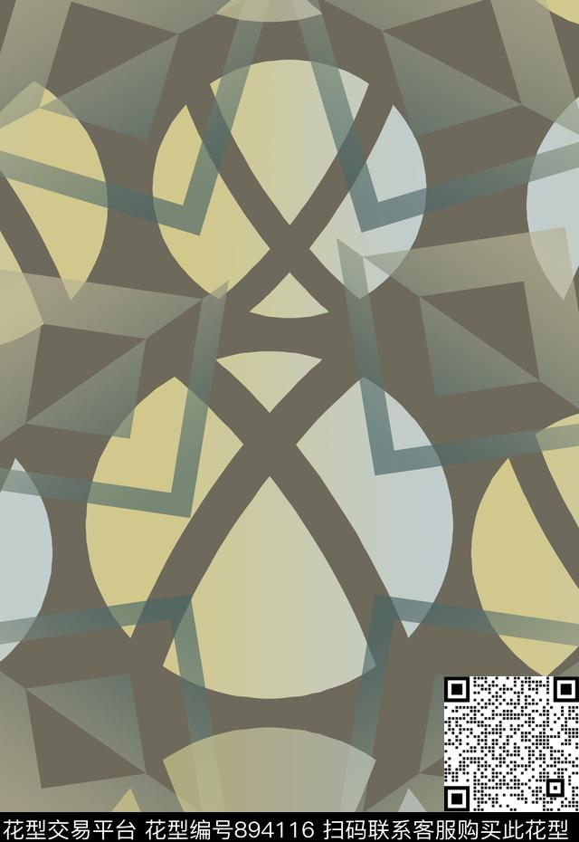 几何图案渐变色彩圆圈与波点数码印花花型下载（图片编号: 894116） - 瓦栏（Walan）