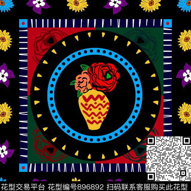 创意丝巾定位花民族风传统印花花型下载（图片编号: 896892） - 瓦栏（Walan）