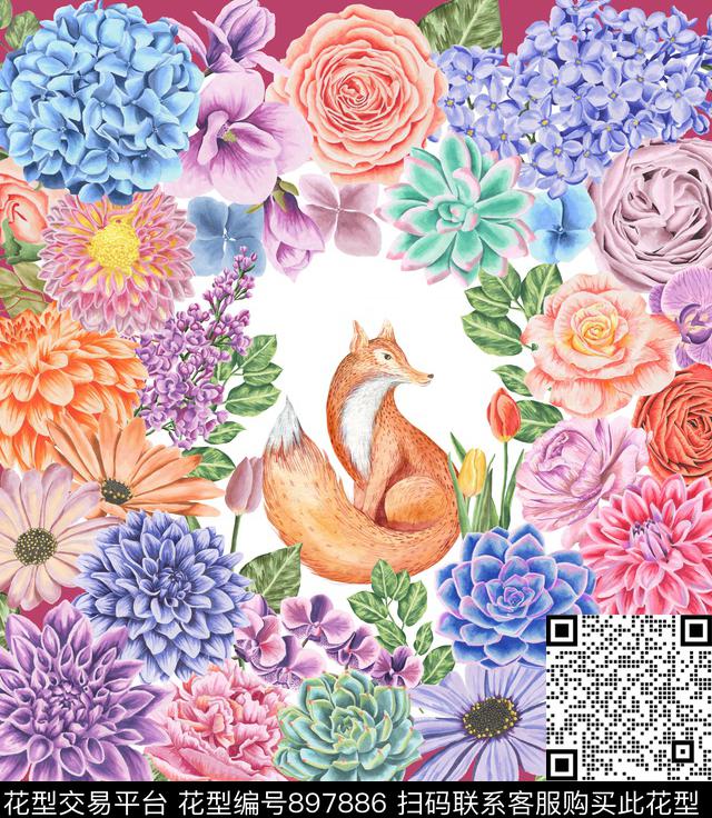 HL-001.jpg - 897886 - 休闲 动物 花卉 - 数码印花花型 － 床品花型设计 － 瓦栏