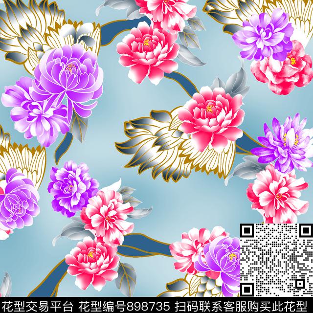 水彩花卉花卉年轻时尚数码印花花型下载（图片编号: 898735） - 瓦栏（Walan）