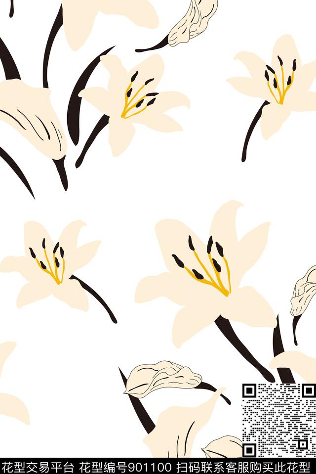 手绘花卉中国风素雅传统印花花型下载（图片编号: 901100） - 瓦栏（Walan）