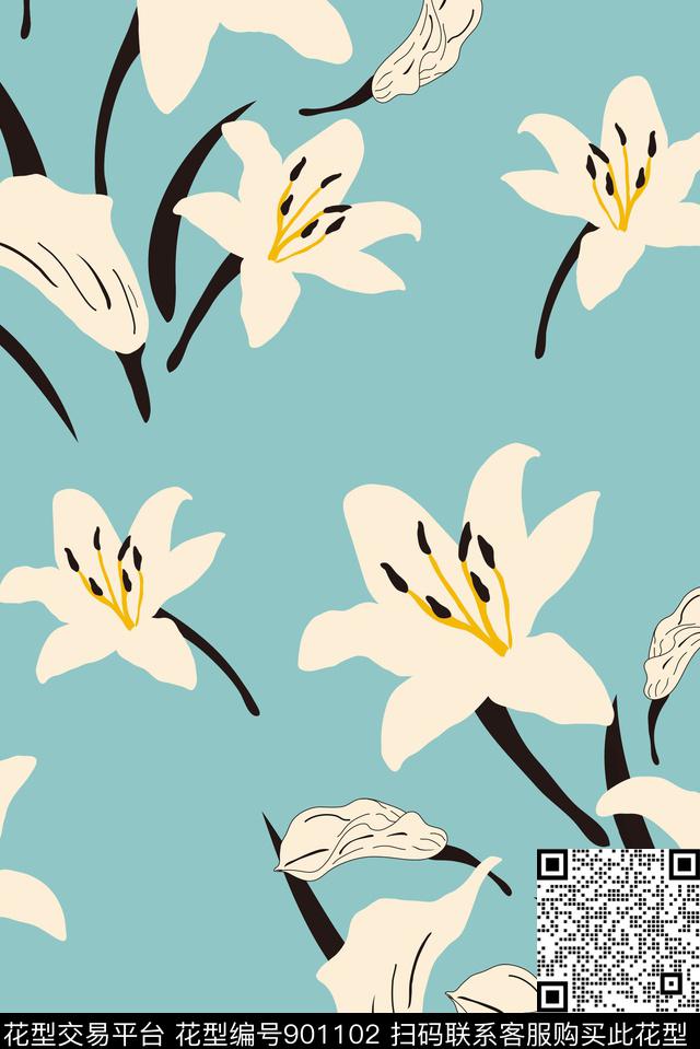 手绘花卉中国风素雅传统印花花型下载（图片编号: 901102） - 瓦栏（Walan）