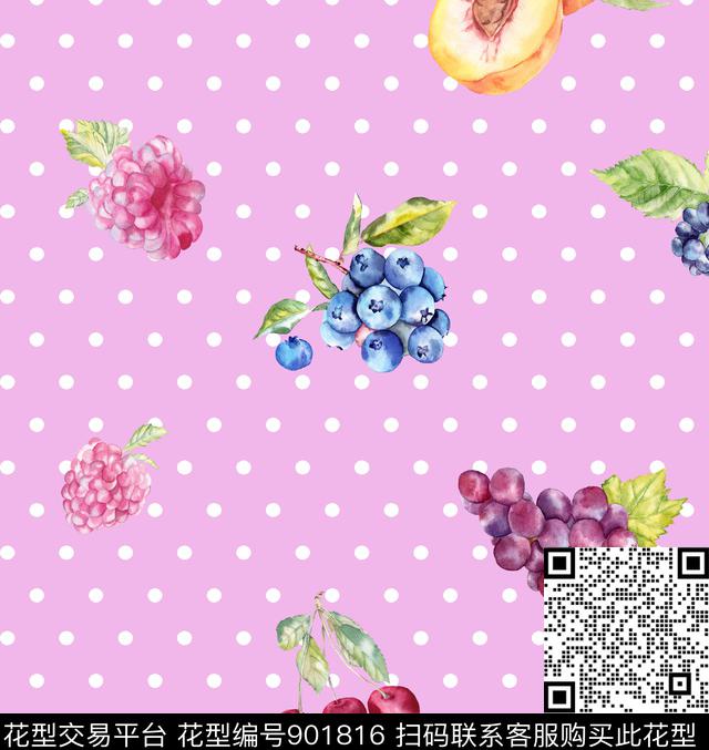 水彩水果花型-粉.jpg - 901816 - 波点 水果 水彩花卉 - 数码印花花型 － 女装花型设计 － 瓦栏