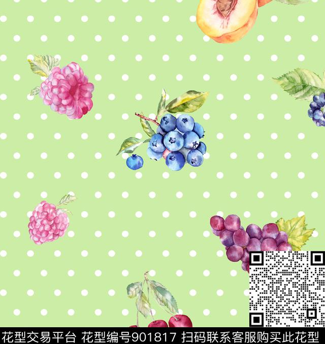 水彩水果花型-绿.jpg - 901817 - 波点 水果 水彩花卉 - 数码印花花型 － 女装花型设计 － 瓦栏