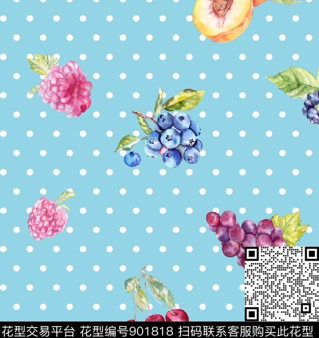水彩水果花型.jpg - 901818 - 波点 水果 水彩花卉 - 数码印花花型 － 女装花型设计 － 瓦栏