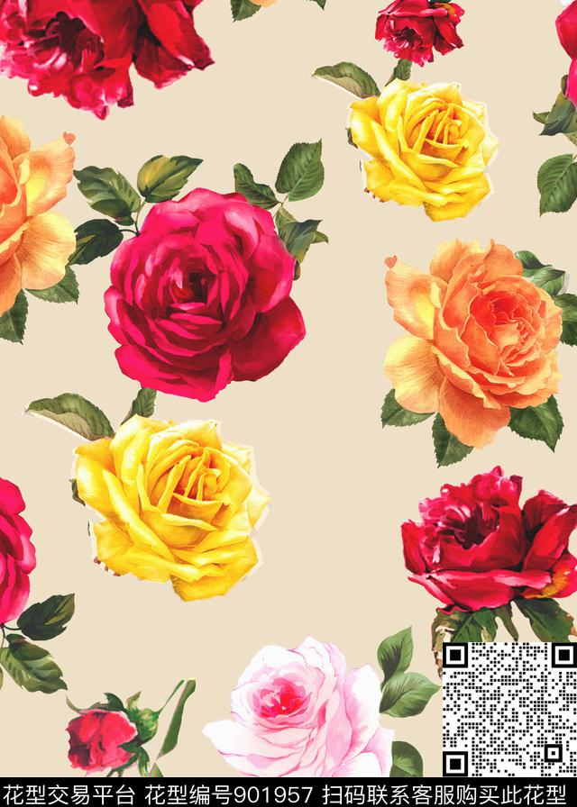 tx18007-1.jpg - 901957 - 大牌风 花卉 玫瑰花 - 数码印花花型 － 其他花型设计 － 瓦栏