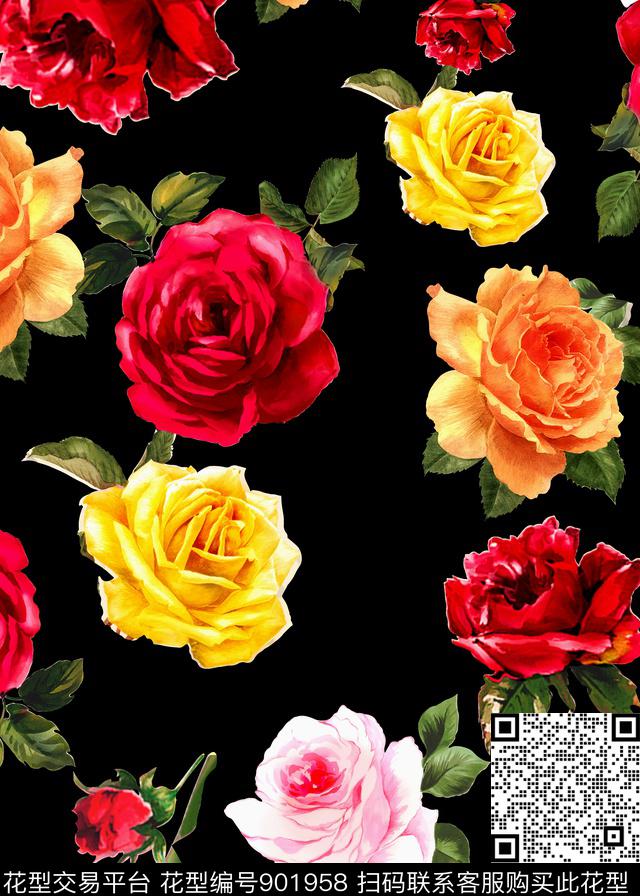 tx18007-2.jpg - 901958 - 大牌风 花卉 玫瑰花 - 数码印花花型 － 其他花型设计 － 瓦栏