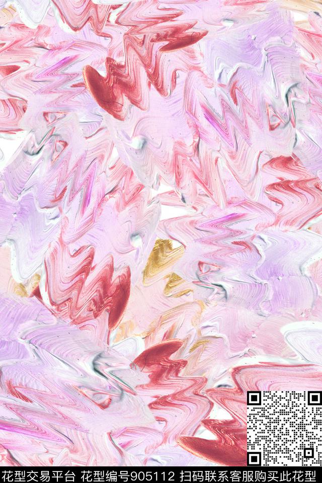 笔触抽象炫彩数码印花花型下载（图片编号: 905112） - 瓦栏（Walan）