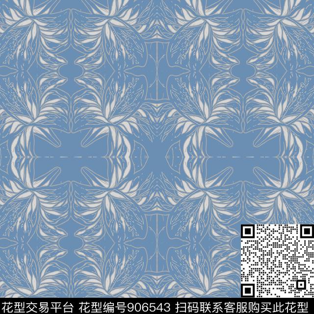 抽象花卉线条花卉丝巾围巾秀场传统印花花型下载（图片编号: 906543） - 瓦栏（Walan）