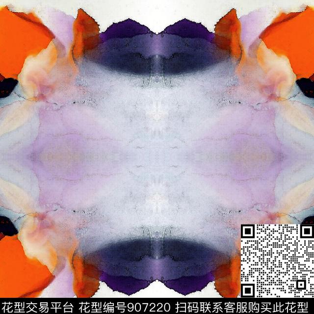 丝巾围巾秀场抽象水墨笔触数码印花花型下载（图片编号: 907220） - 瓦栏（Walan）