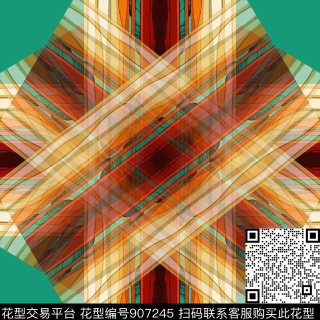 丝巾围巾秀场抽象条纹混搭数码印花花型下载（图片编号: 907245） - 瓦栏（Walan）