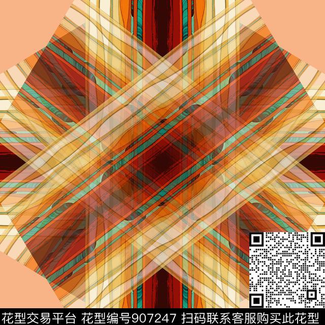 丝巾围巾秀场抽象条纹混搭数码印花花型下载（图片编号: 907247） - 瓦栏（Walan）