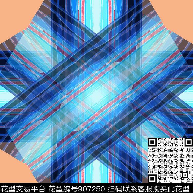 丝巾围巾秀场抽象条纹混搭数码印花花型下载（图片编号: 907250） - 瓦栏（Walan）