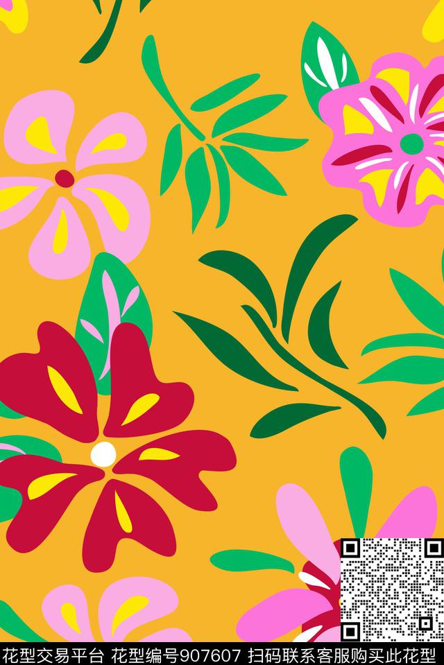 复古2018春夏彩底花卉高调个性传统印花花型下载（图片编号: 907607） - 瓦栏（Walan）