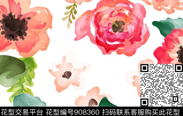 抽象花卉数码印花花型下载（图片编号: 908360） - 瓦栏（Walan）