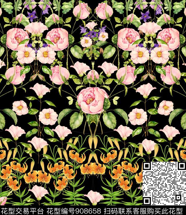 tx18012-2-2.jpg - 908658 - 花卉 对称花 大牌风 - 传统印花花型 － 女装花型设计 － 瓦栏