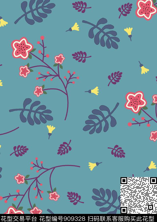 繁花.jpg - 909328 - 小碎花 花卉 植物 - 数码印花花型 － 床品花型设计 － 瓦栏