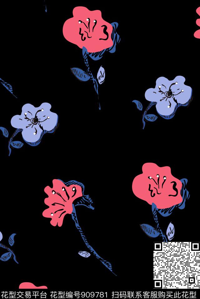 彩底花卉16.jpg - 909781 - 浪漫花卉 2018流行趋势 甜美田园 - 传统印花花型 － 女装花型设计 － 瓦栏