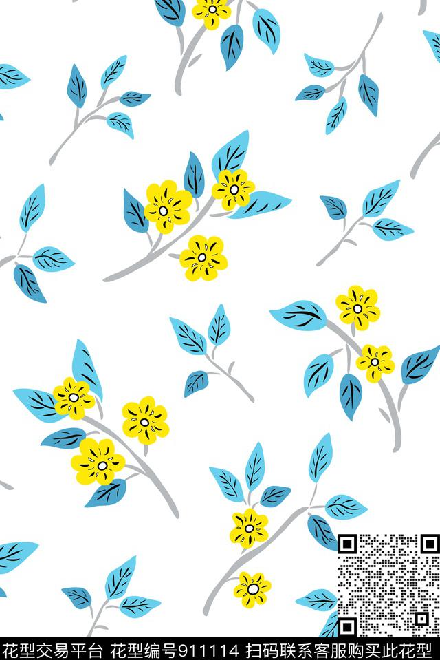 小碎花浪漫甜美花卉流行趋势传统印花花型下载（图片编号: 911114） - 瓦栏（Walan）