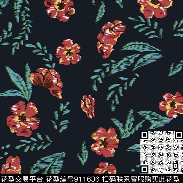 MY1702011.jpg - 911636 - 简约 花卉 绿植树叶 - 传统印花花型 － 女装花型设计 － 瓦栏