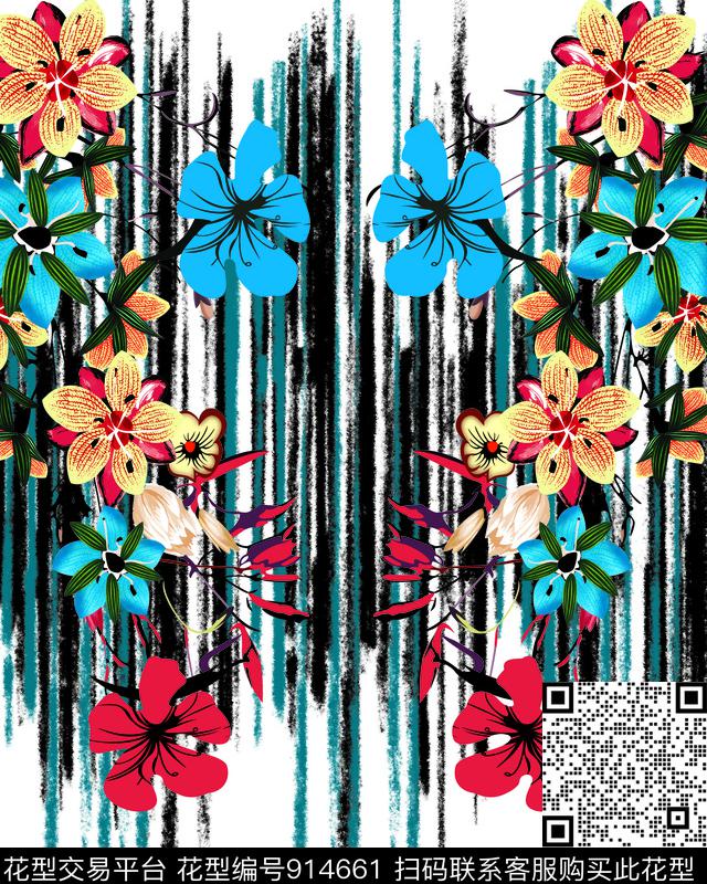 定位花数码印花花型下载（图片编号: 914661） - 瓦栏（Walan）