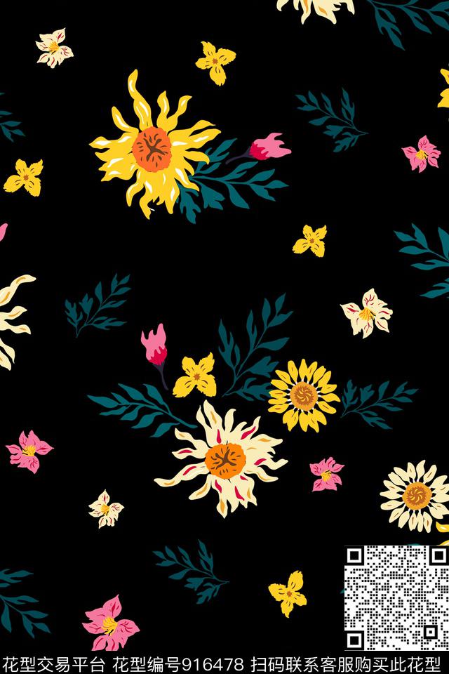 文艺小碎花原创手绘传统印花花型下载（图片编号: 916478） - 瓦栏（Walan）