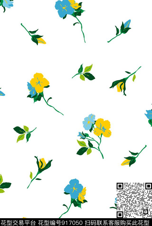 少女小碎花原创手绘传统印花花型下载（图片编号: 917050） - 瓦栏（Walan）
