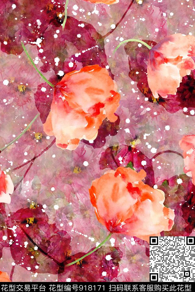20170817 colorful floral.jpg - 918171 - 中老年 彩底花卉 大花 - 数码印花花型 － 女装花型设计 － 瓦栏
