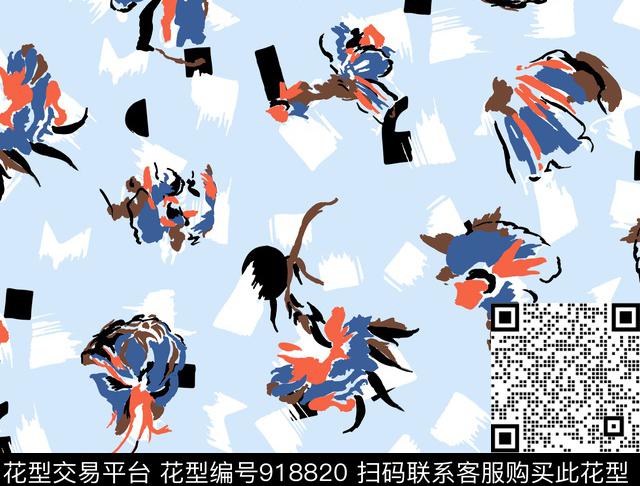 涂鸦手绘花卉几何传统印花花型下载（图片编号: 918820） - 瓦栏（Walan）