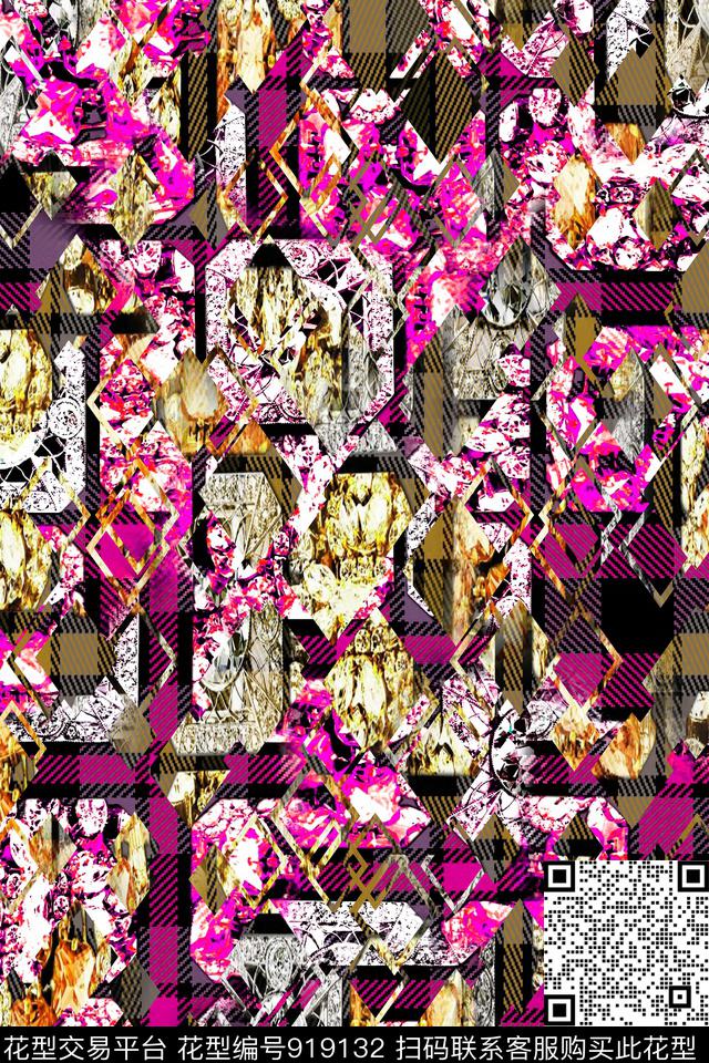 格纹解构.jpg - 919132 - 几何解构 条纹 错乱几何 - 数码印花花型 － 女装花型设计 － 瓦栏