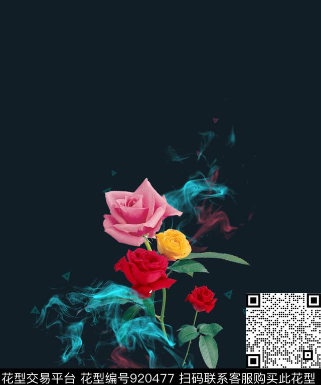 玫瑰花大幅花卉数码印花花型下载（图片编号: 920477） - 瓦栏（Walan）