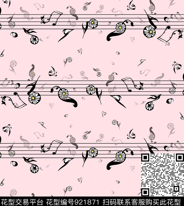 音乐鸟小雏菊传统印花花型下载（图片编号: 921871） - 瓦栏（Walan）