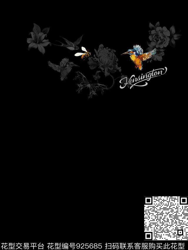 创意艺术鸟数码印花花型下载（图片编号: 925685） - 瓦栏（Walan）