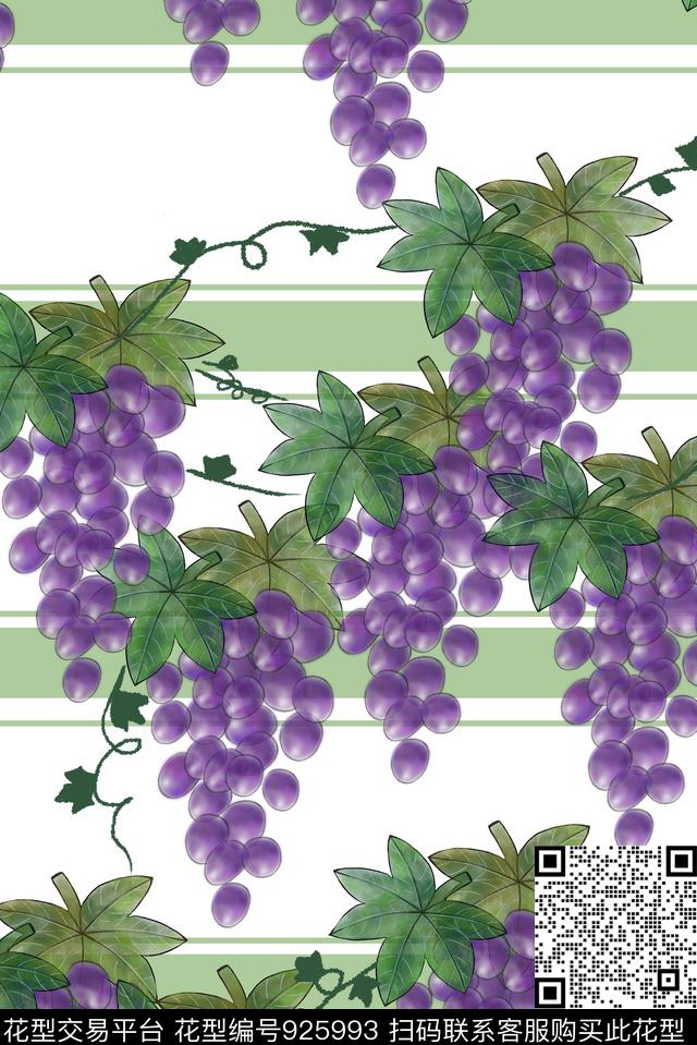 葡萄.jpg - 925993 - 葡萄 条纹 水果 - 数码印花花型 － 女装花型设计 － 瓦栏