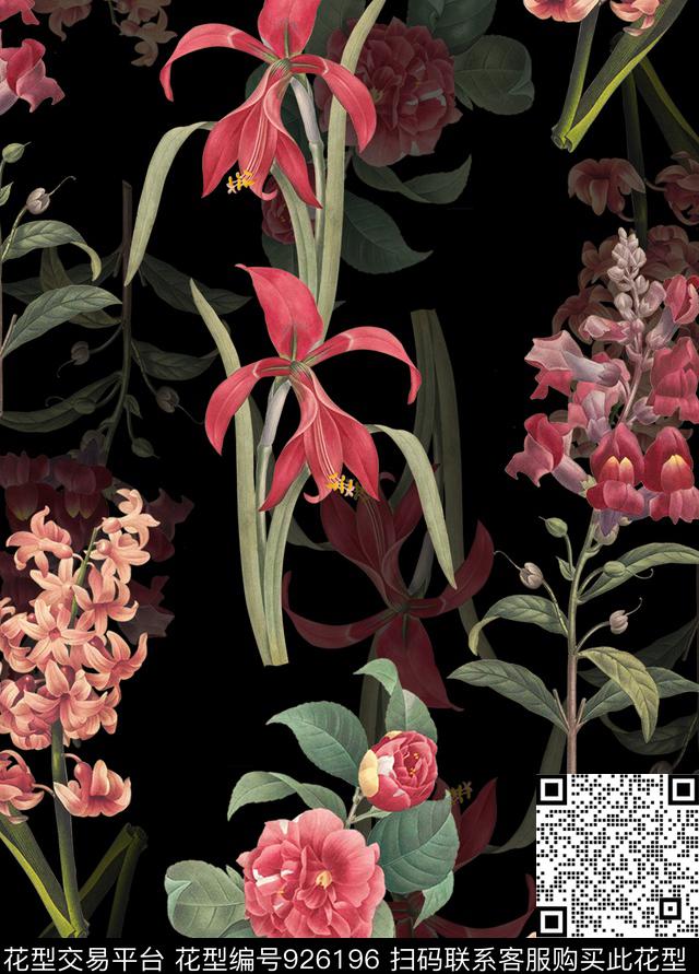 复古多种花卉4.jpg - 926196 - 数码花型 花卉 复古 - 数码印花花型 － 女装花型设计 － 瓦栏