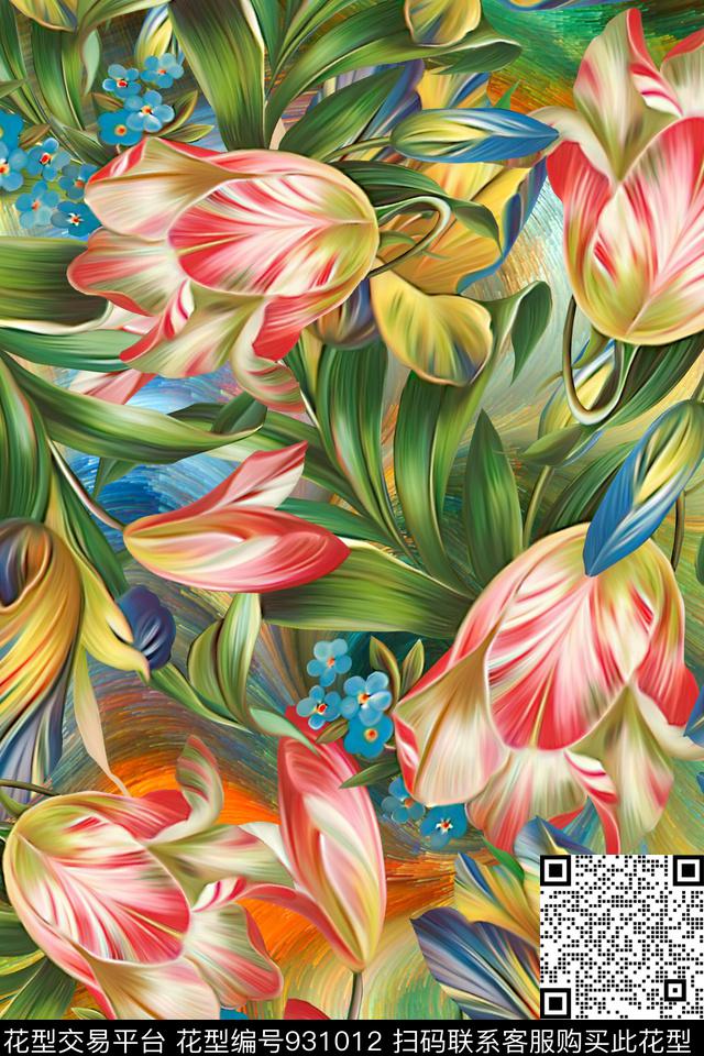 2017 0905.jpg - 931012 - 郁金香 年轻女性 手绘花卉 - 数码印花花型 － 女装花型设计 － 瓦栏