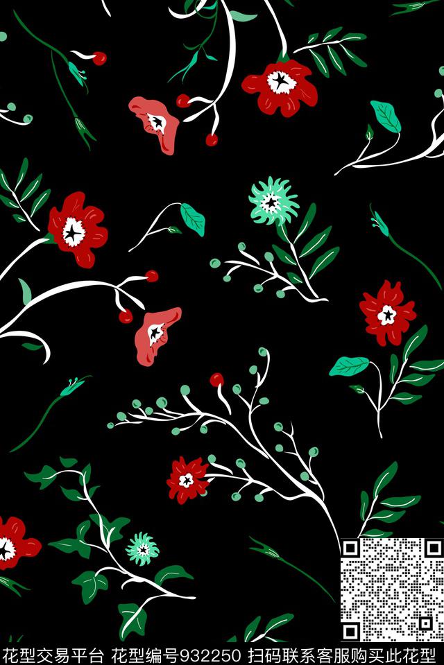 小碎花花卉绿植树叶传统印花花型下载（图片编号: 932250） - 瓦栏（Walan）