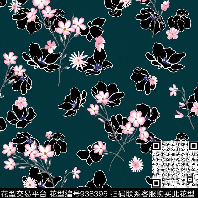 树枝小碎花田园花卉传统印花花型下载（图片编号: 938395） - 瓦栏（Walan）