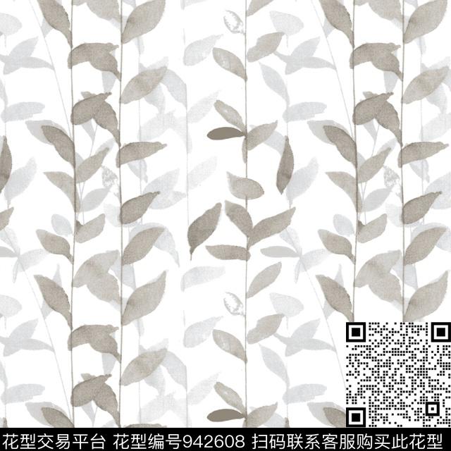 55825-leaf silhouette-c3-V1.jpg - 942608 - 水彩花卉 线条 渐变 - 传统印花花型 － 床品花型设计 － 瓦栏