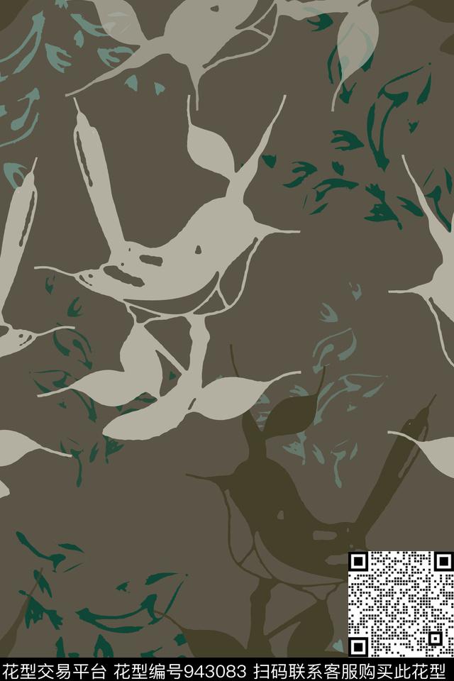 秋冬花型男装休闲花卉抽象鸟传统印花花型下载（图片编号: 943083） - 瓦栏（Walan）