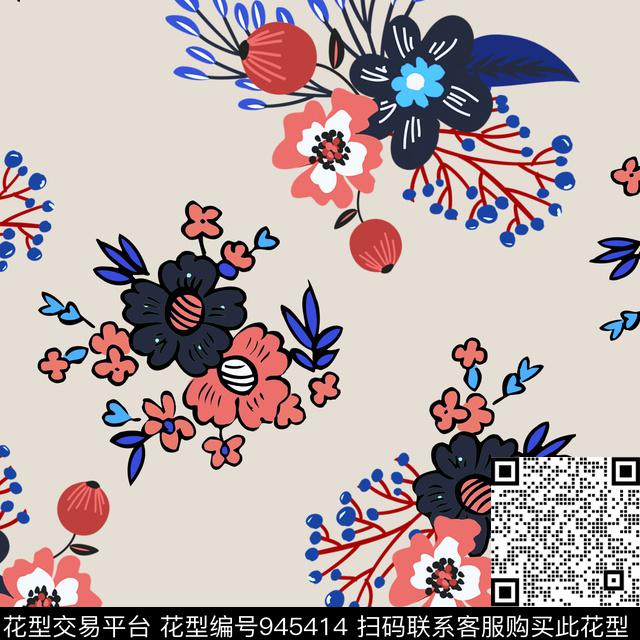 AC170918-1.jpg - 945414 - 花卉 绿植树叶 传统花型 - 传统印花花型 － 女装花型设计 － 瓦栏