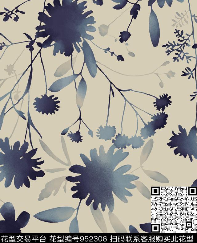 jessie floral-V2.jpg - 952306 - 素雅 渐变 花卉水彩 - 传统印花花型 － 床品花型设计 － 瓦栏