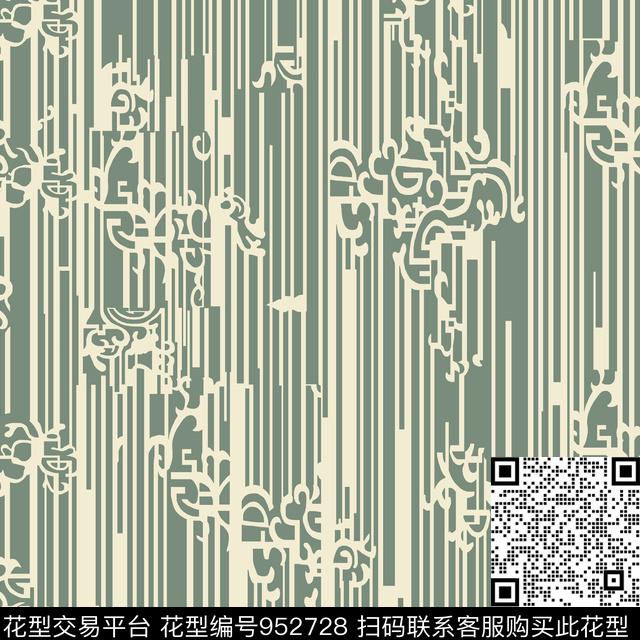 墨韵禅境C版-420x420-20171016 - 952728 - 中国 建筑图案 禅意风 - 传统印花花型 － 沙发布花型设计 － 瓦栏